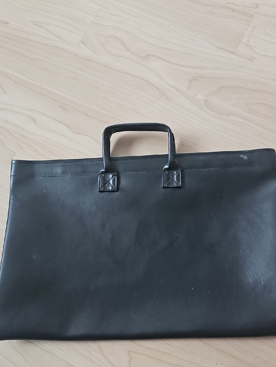 Handbags - Black Leather Briefcase-Style Carry Bag